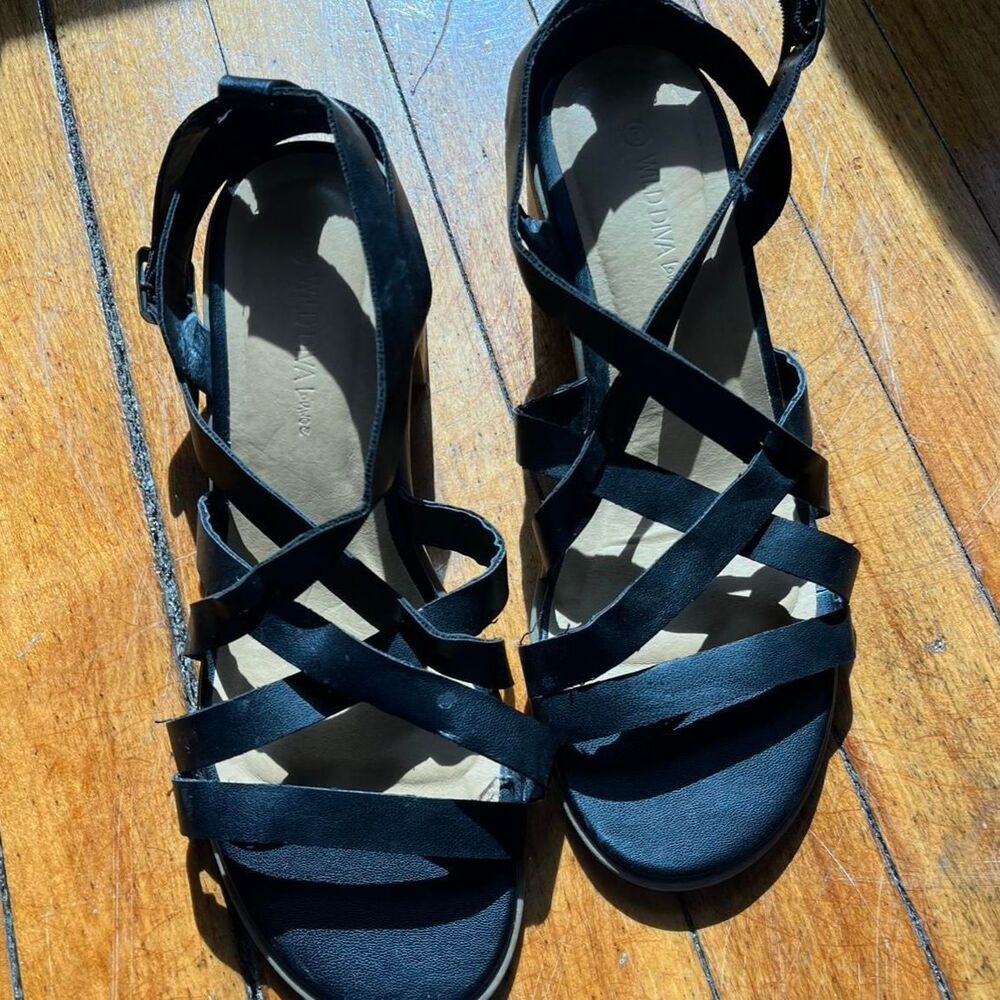 Wild Diva Sandals Heels Women's 7 Strappy Black